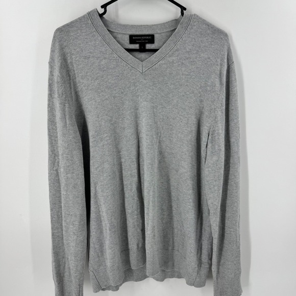 Banana Republic Men's V Neck‎ Sweater Heather Gray Size Large Cashmere Blend - Picture 5 of 10